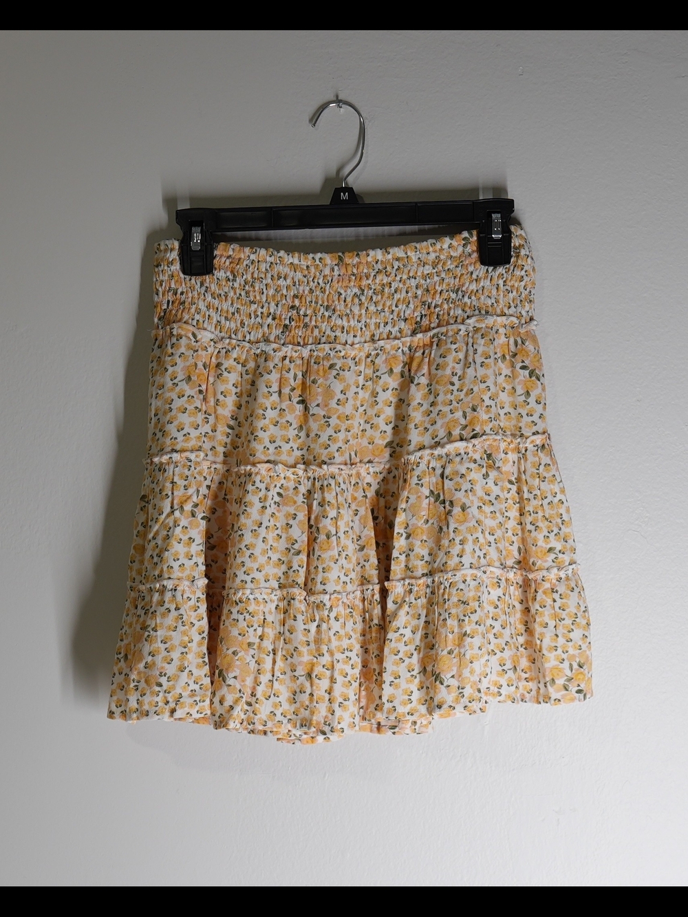 American Eagle Outfitters Yellow Floral Smocked Tiered Mini Skirt